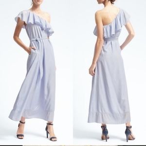 Banana Republic Womens One Shoulder Ruffled Maxi Dress Blue White Stripped  Sz M